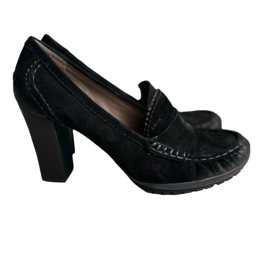 Geox Respira Black Suede Platform Chunky Heels with Tread Soles Size 38.5